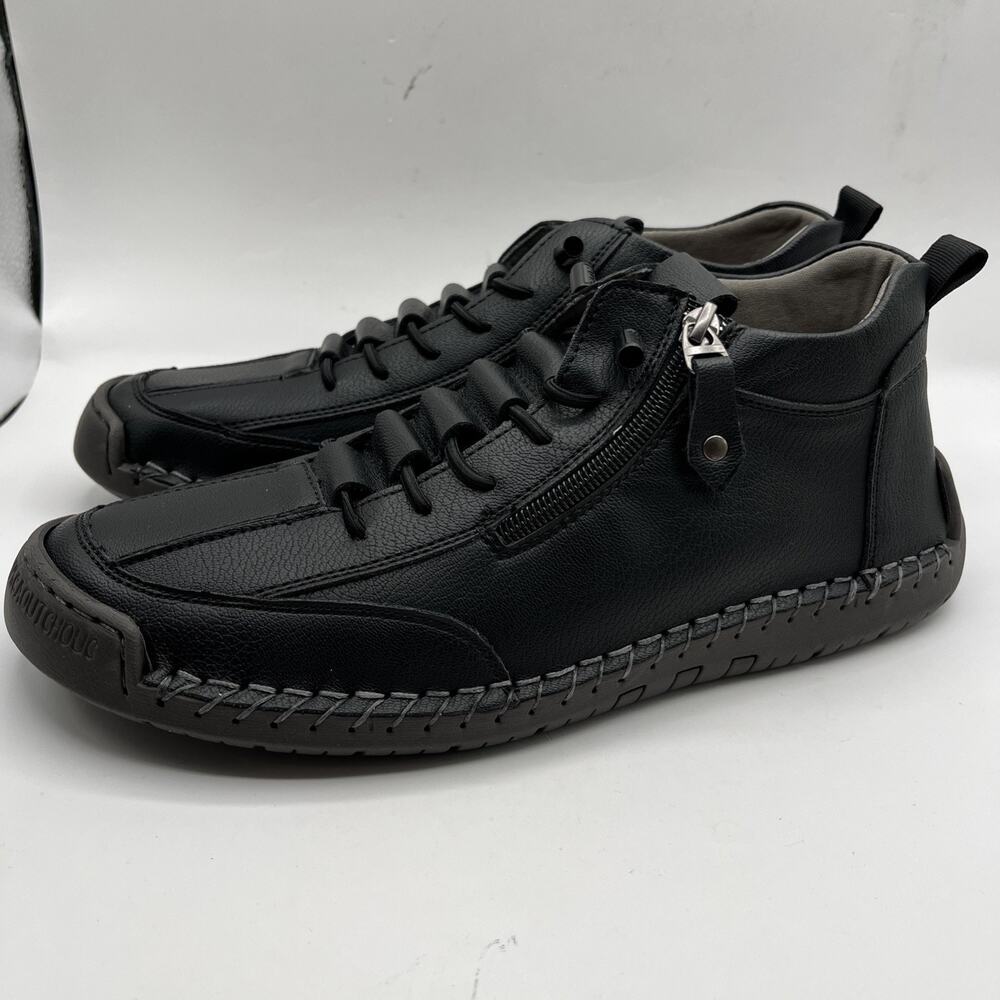 Salkin Men's 43 Black Outdoor Casual Shoes Leather Upper Zip Closure Caoutchouc